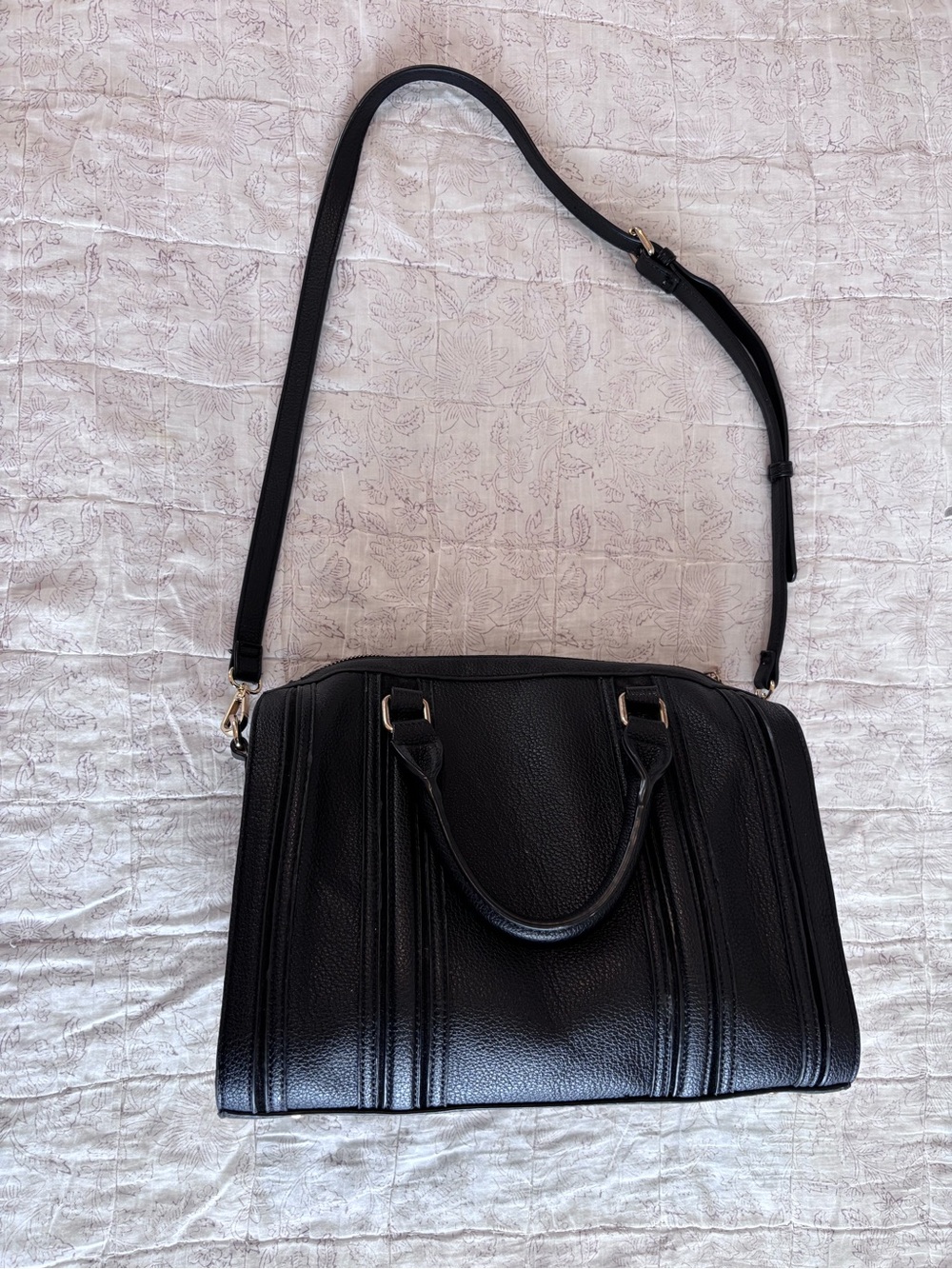Structured Black Vegan Leather Satchel with Removable Shoulder Strap